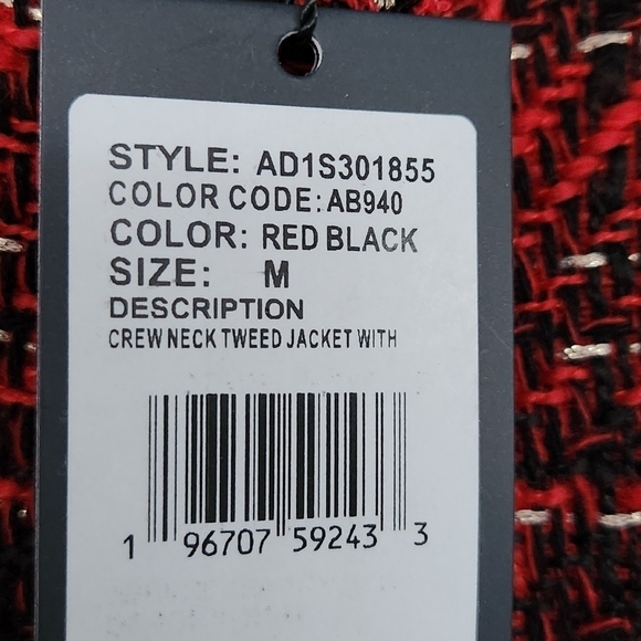 NWT Adrianna Papell Women's Crew Neck Red Black Holiday Tweed Jacket Size M - Picture 9 of 10